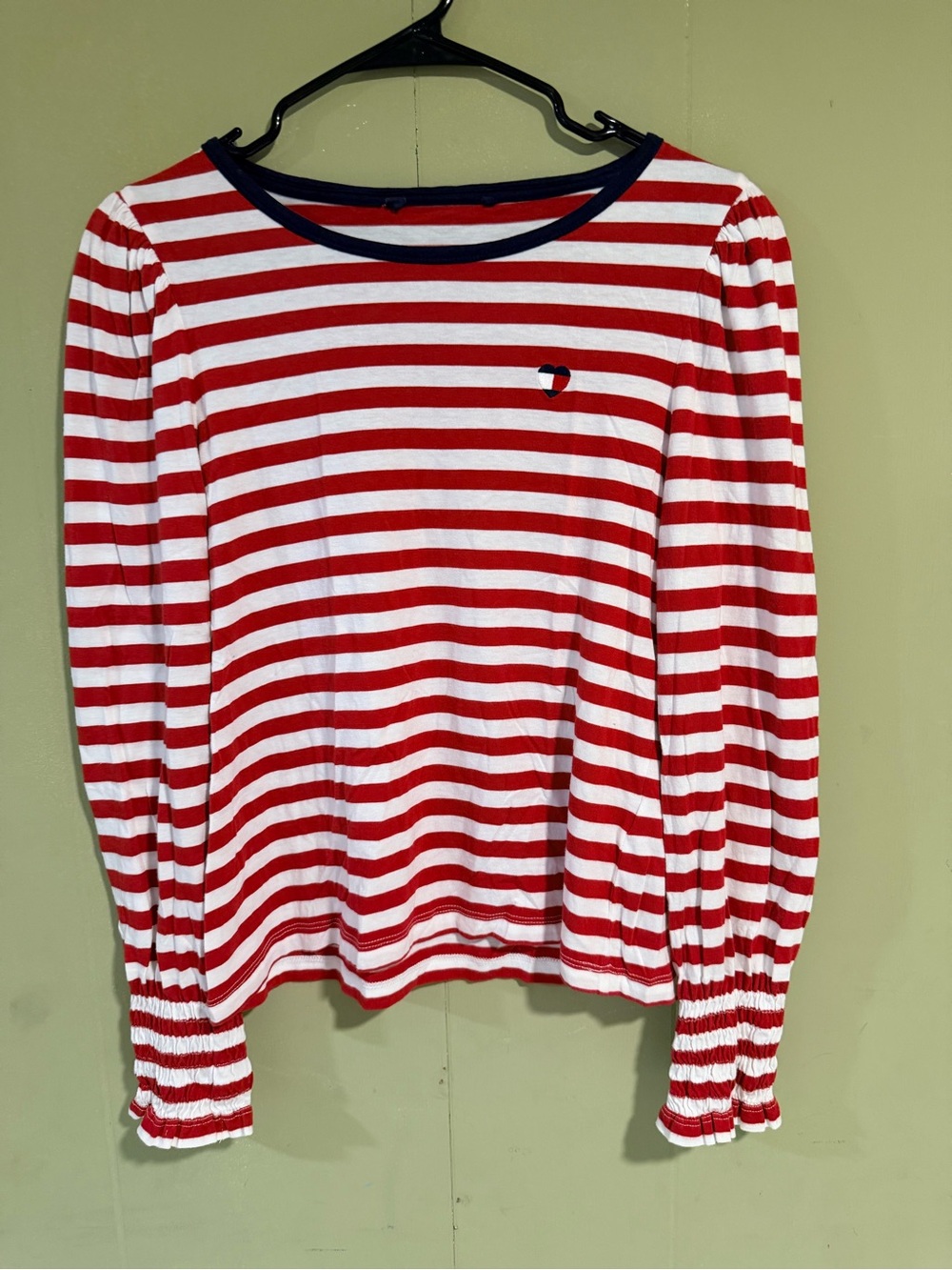 Tommy Hilfiger Red and White Striped Long Sleeve Tee